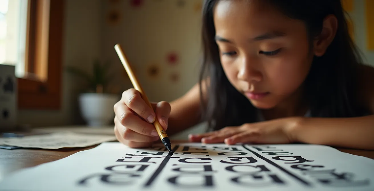 Filipino tattoo artist creating Baybayin script design in modern studio