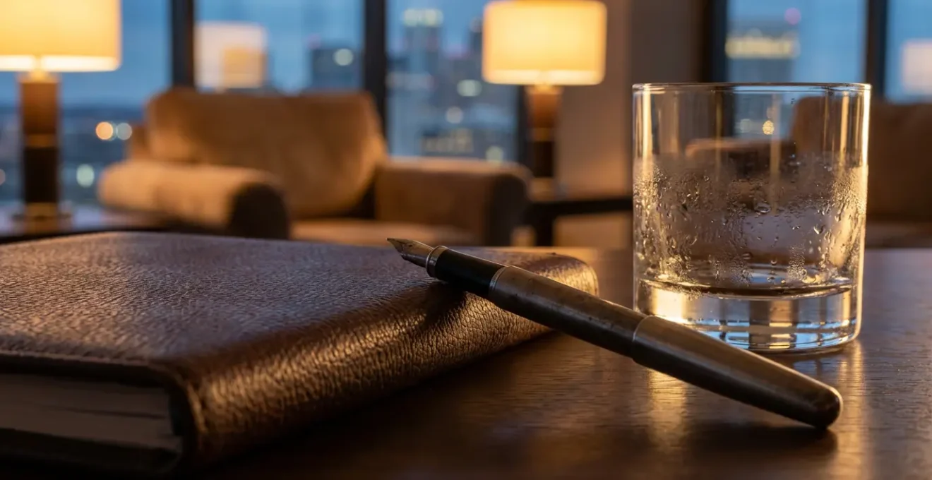 Executive lounge with business travelers working on laptops in comfortable seating areas