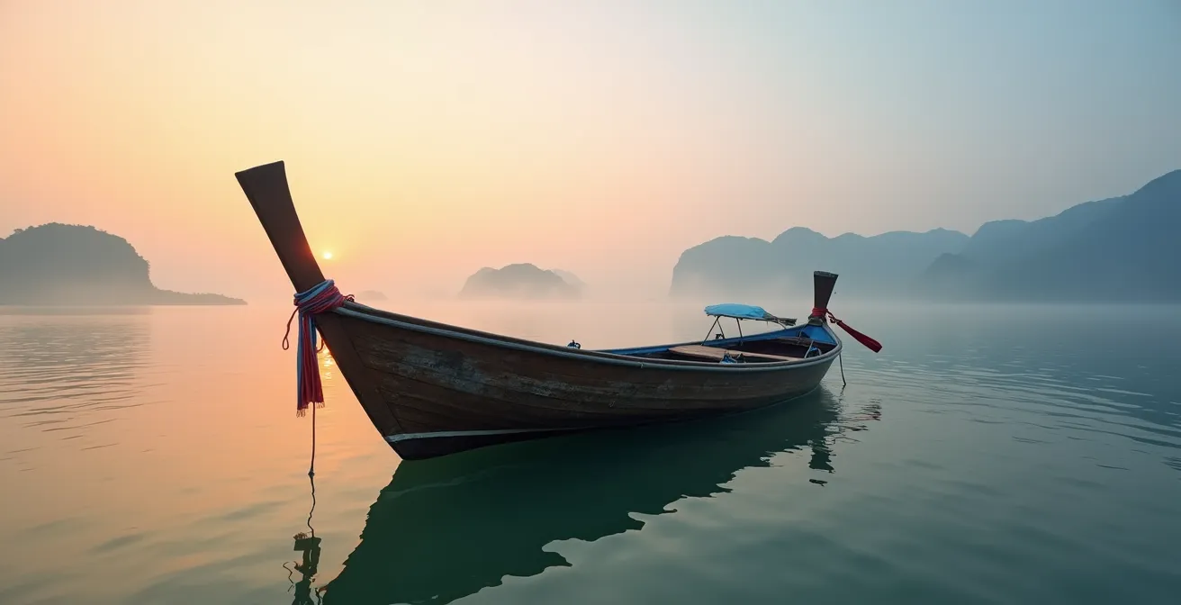 Traditional Filipino boat being prepared for island hopping tour at dawn