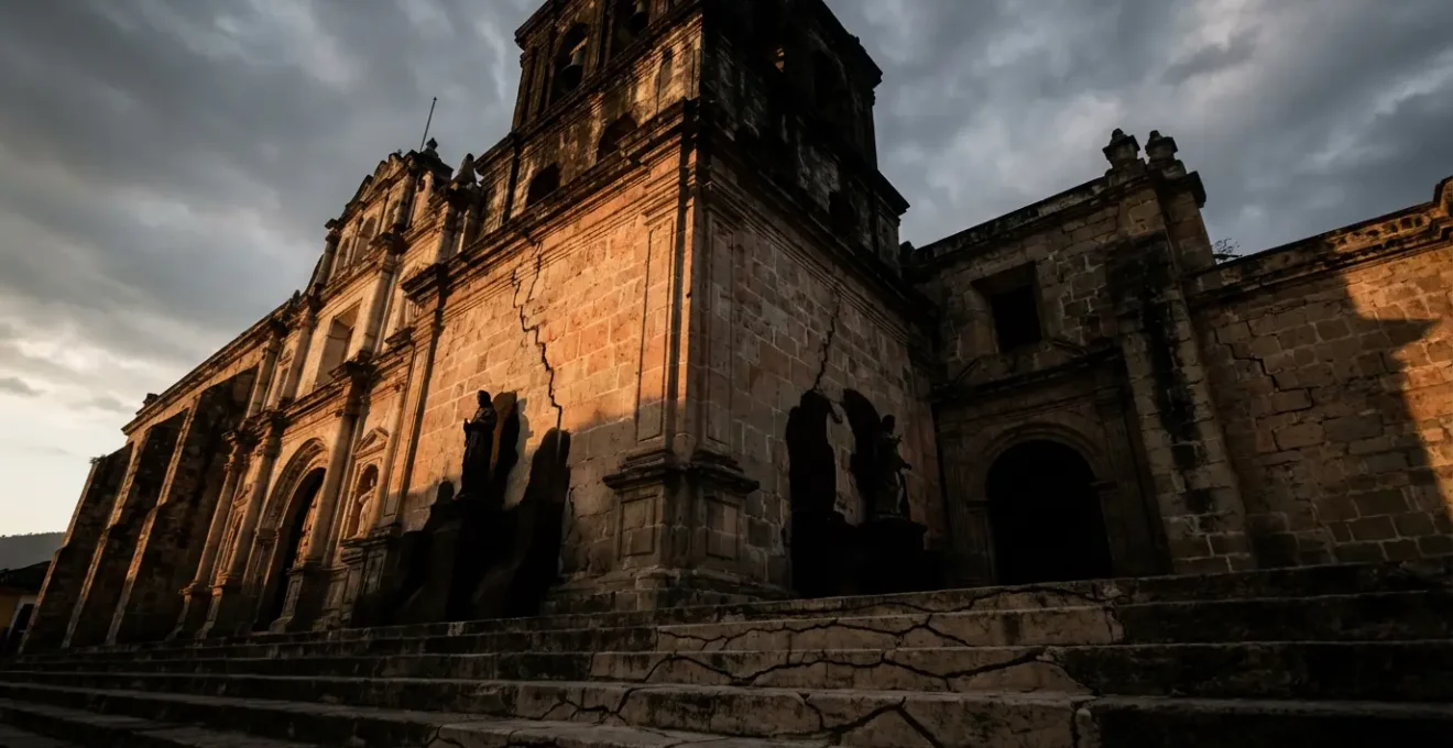 Colonial church showing structural vulnerabilities after seismic activity
