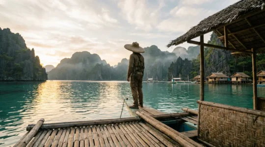 Sustainable traveler exploring pristine Philippine islands with eco-conscious approach