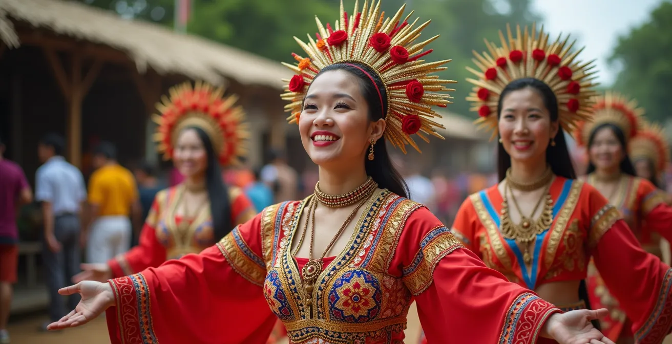 Colorful traditional Filipino festival costumes from different regions during Sinulog celebration