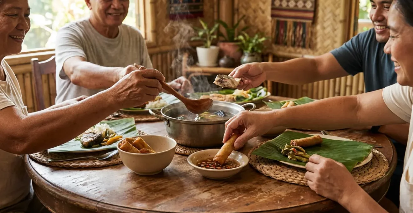 Traditional Filipino dining scene showcasing sour cuisine elements