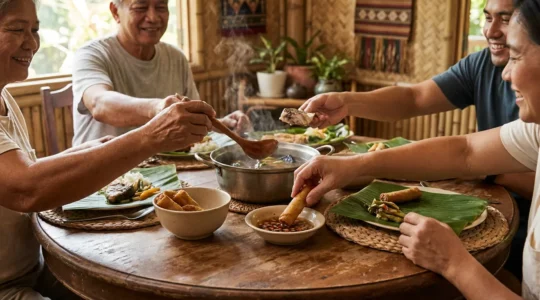 Traditional Filipino dining scene showcasing sour cuisine elements