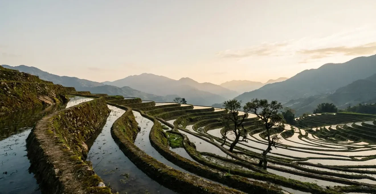 Wide panoramic view of Ifugao rice terraces showing the ancient agricultural engineering