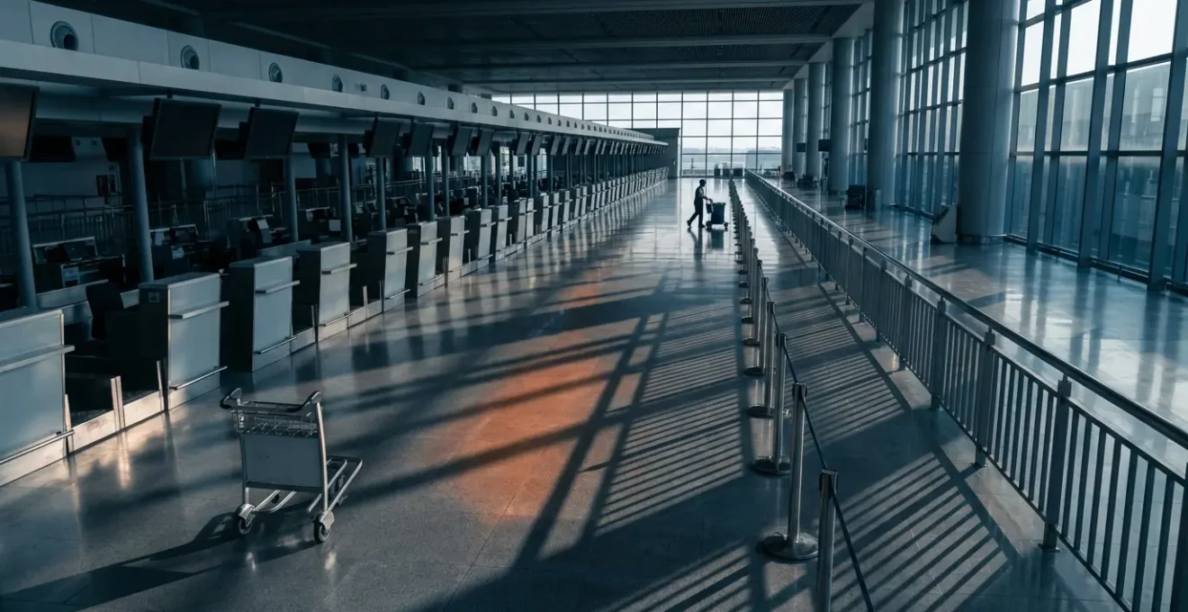 Empty NAIA terminal with abandoned check-in counters on Good Friday