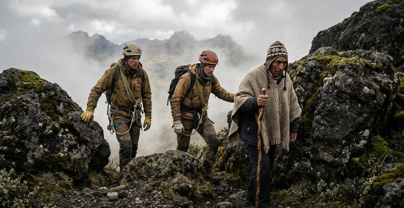 Climbers navigating the rocky Boulder section of Mount Apo trail