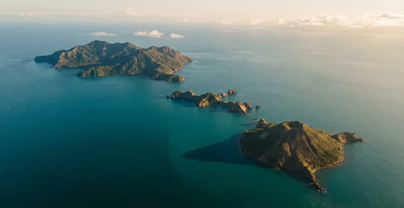 Aerial view showcasing the three major Philippine island groups with distinct landscapes