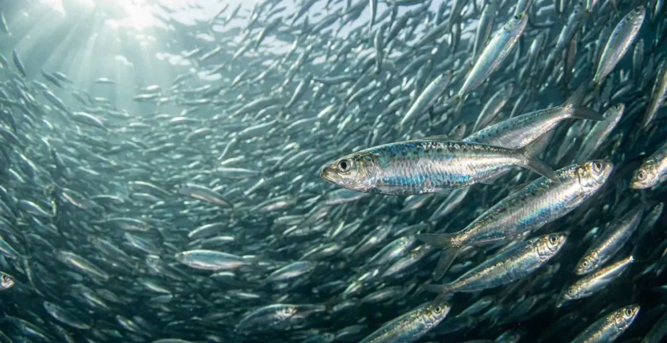 Dense sardine ball formation in crystal clear water during early morning dive without crowds