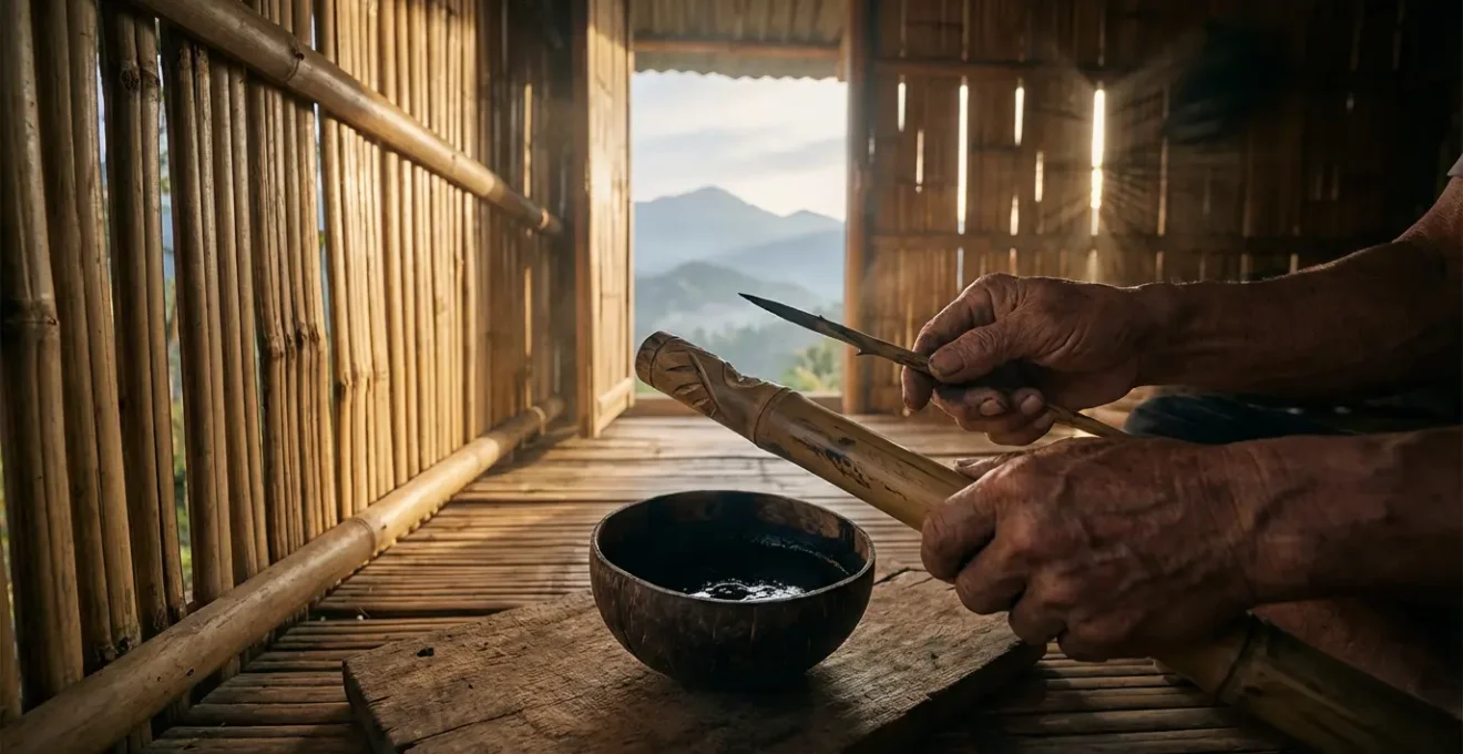 Traditional Kalinga tattoo ceremony showing the ancient batok technique in Buscalan village
