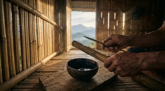 Traditional Kalinga tattoo ceremony showing the ancient batok technique in Buscalan village